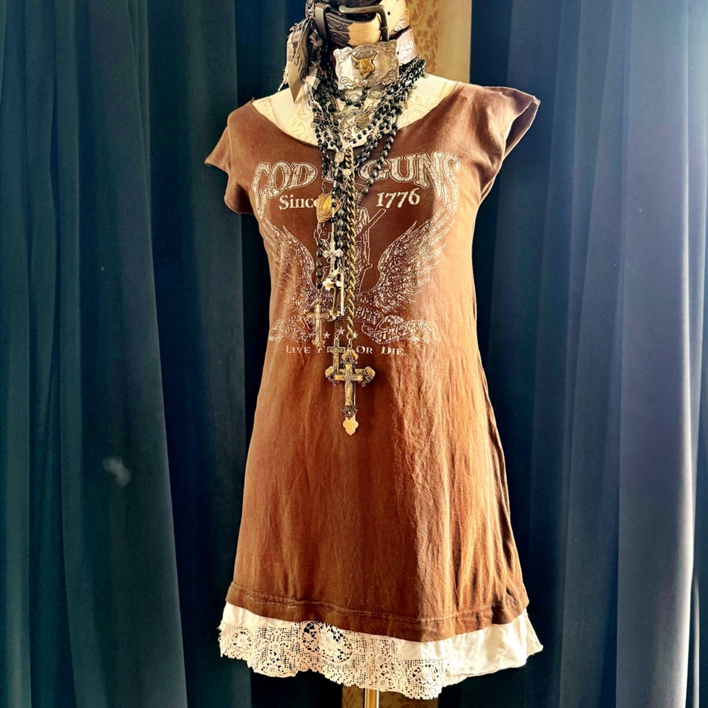 God & Guns Shirt with Vintage Lace
